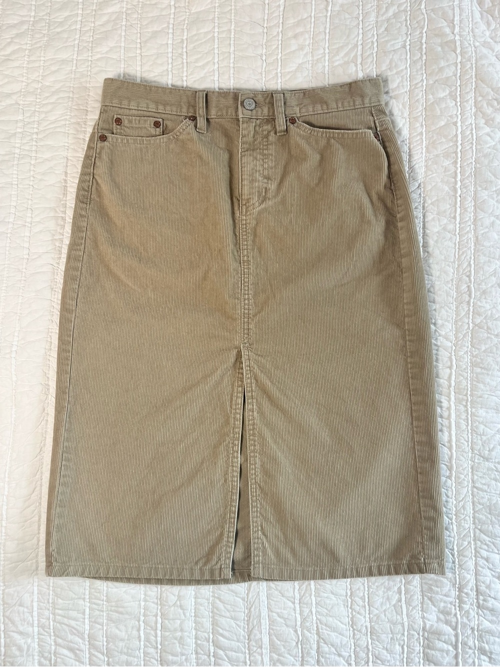 Vintage Y2K Gap 100% Cotton Corduroy Midi Skirt - Neutral Tan - Picture 1 of 8